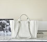 CHANEL | 23P Deauville White Ecru Black Stripe Large Shopping 30cm Handle Tote Bag - 6