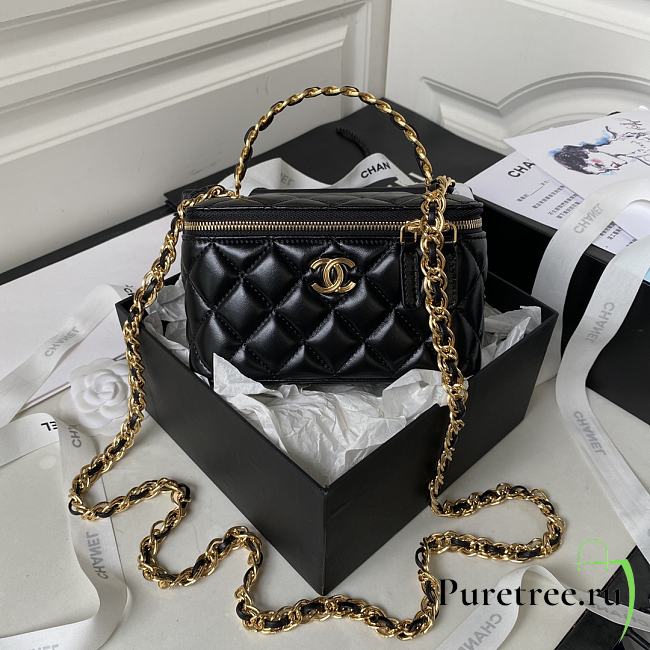 Chanel Small Vanity Case with Chain Pearl Crush Black Lambskin Size 17x9.5x8 cm - 1