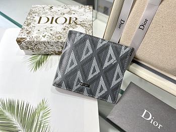 DIOR | Gray CD Diamond Canvas Compact Vertical Wallet