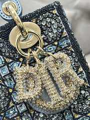 MINI LADY DIOR BAG Metallic Calfskin and Satin with Celestial Blue Bead Embroidery - 5