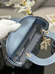 MINI LADY DIOR BAG Metallic Calfskin and Satin with Celestial Blue Bead Embroidery - 3