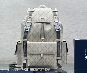 DIOR | Hit The Road Backpack White Gray CD Diamond Canvas - 43x51x20 cm
