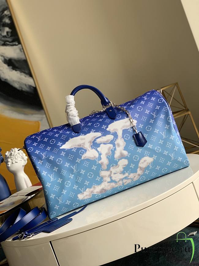 LV Louis Vuitton Keepall 50 Bandoulière Blue  - 1