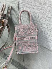 MINI DIORIVIERA DIOR BOOK TOTE PHONE BAG Gray and Pink Toile de Jouy Reverse Embroidery - 1