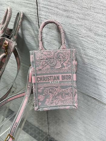 MINI DIORIVIERA DIOR BOOK TOTE PHONE BAG Gray and Pink Toile de Jouy Reverse Embroidery