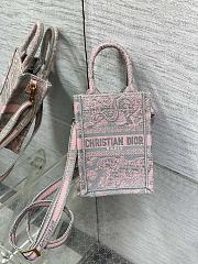 MINI DIORIVIERA DIOR BOOK TOTE PHONE BAG Gray and Pink Toile de Jouy Reverse Embroidery - 6