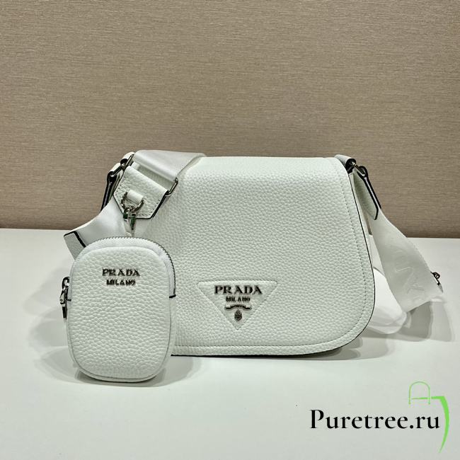 PRADA |  Vitello Daino Flap Logo Crossbody Bag In White Size 24x17x9.5 cm - 1