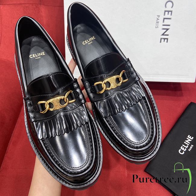 CELINE MARGARET LOAFER WITH TRIOMPHE CHAIN IN POLISHED BULL BLACK - 1