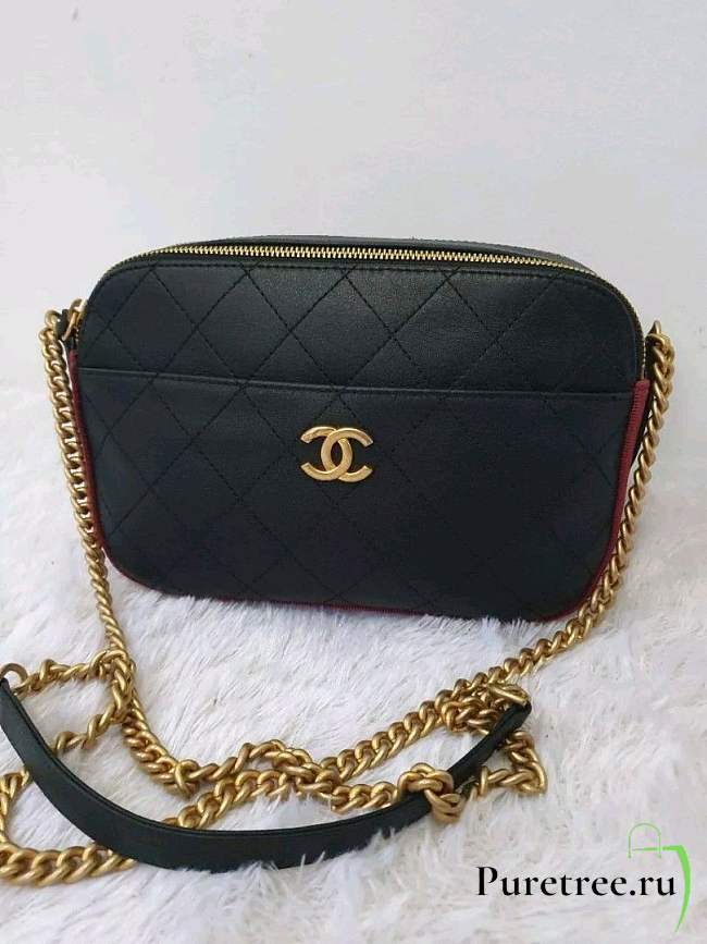 Preloved Chanel Black n Gold Button Up Camera Bag - 1