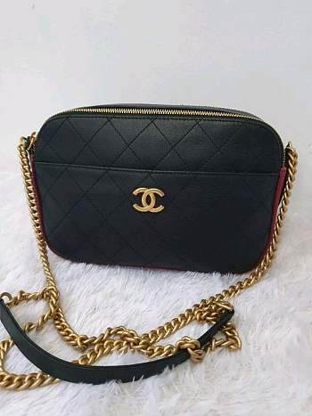 Preloved Chanel Black n Gold Button Up Camera Bag