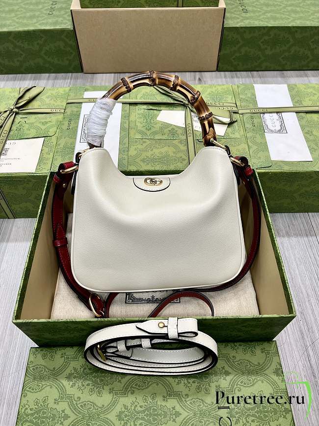 GUCCI | Small Diana Shoulder Bag White Leather Hobo Bag - 1