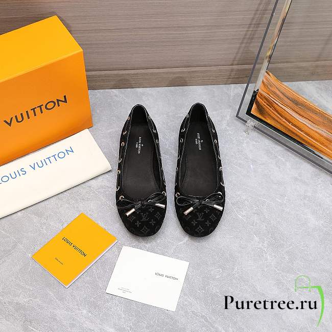 LOUIS VUITTON | Gloria Flat Loafer Black Gray Pattern Women Shoes - 1