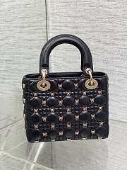 DIOR | Lady Cannage Lambskin with Gold-Finish Butterfly Studs Black - 4