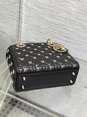 DIOR | Lady Cannage Lambskin with Gold-Finish Butterfly Studs Black - 3