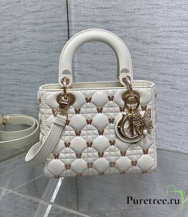 DIOR | Lady Cannage Lambskin with Gold-Finish Butterfly Studs White - 1