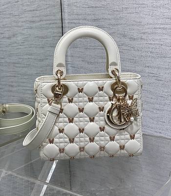 DIOR | Lady Cannage Lambskin with Gold-Finish Butterfly Studs White