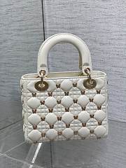 DIOR | Lady Cannage Lambskin with Gold-Finish Butterfly Studs White - 6