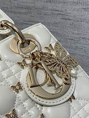 DIOR | Lady Cannage Lambskin with Gold-Finish Butterfly Studs White - 5