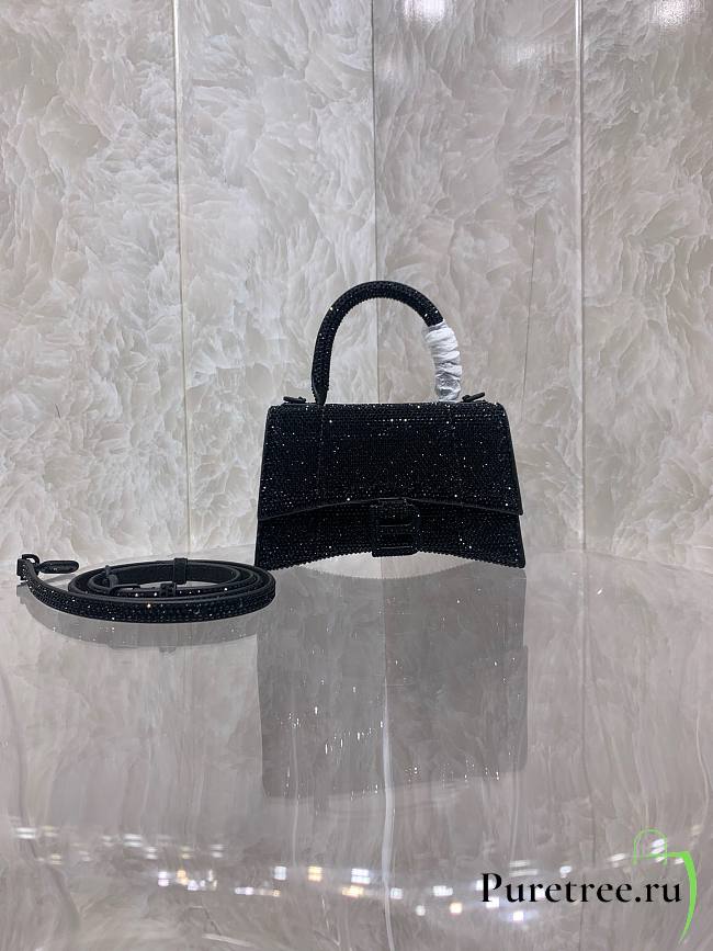 BALENCIAGA | Hourglass XS Handbag Glitter Material In Black - 19 x 8 x 21cm - 1