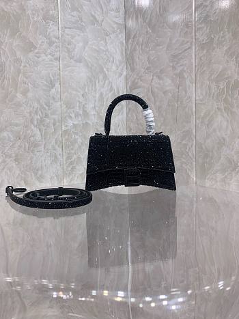 BALENCIAGA | Hourglass XS Handbag Glitter Material In Black - 19 x 8 x 21cm