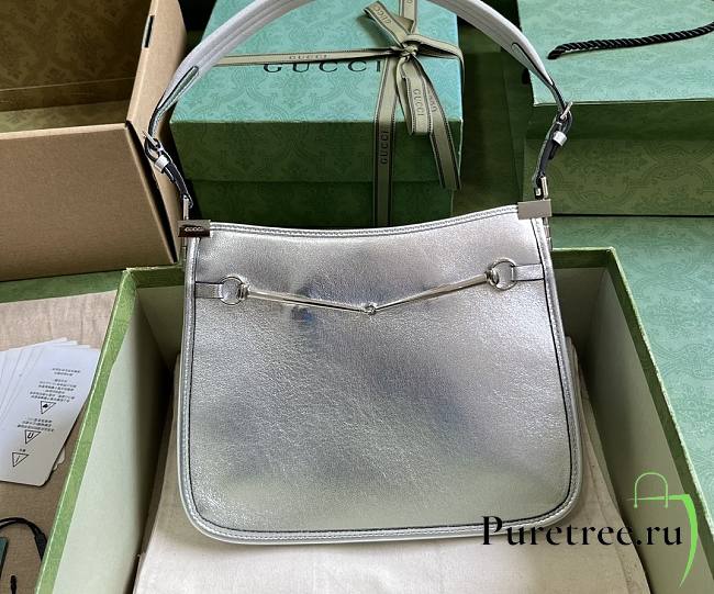 GUCCI | Horsebit Slim Small Shoulder Bag In Silver Leather - 1