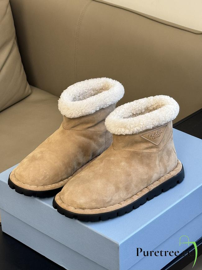 PRADA | Blow Suede Shearling Cozy Booties Beige - 1