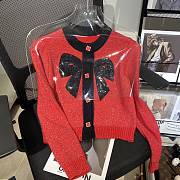 NANA | Women's Knits Sequin Bow Neck Red Cardigan  - 1