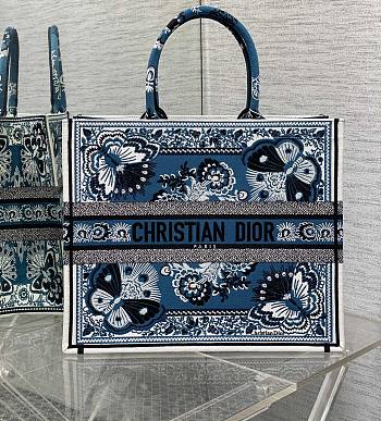 DIOR | Medium Book Tote Denim Blue Multicolor Butterfly Bandana Embroidery 