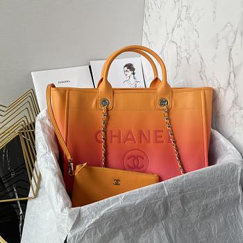 CHANEL | Shopping Bag Gradient Calfskin & Silver Metal Orange Coral Red & Pink