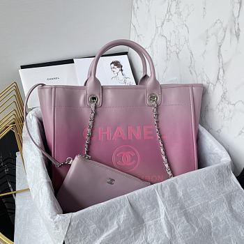 CHANEL | Shopping Bag Gradient Calfskin & Silver Metal Light Purple Pink & Coral Red