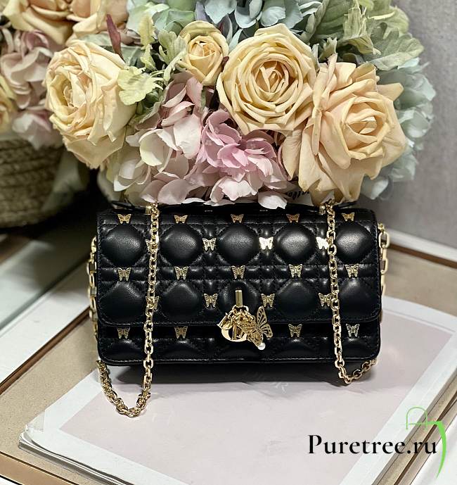 DIOR | Mini Bag Black Cannage Lambskin With Gold Butterfly Studs - 1