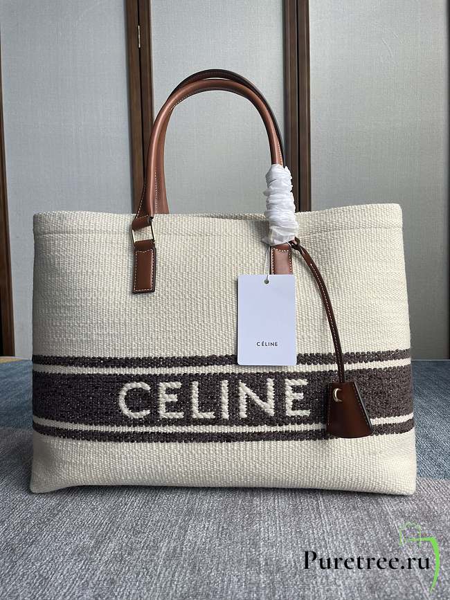 CELINE | Women Squared Cabas Celine in Plein Soleil Textile and Calfskin Brown Color - 1