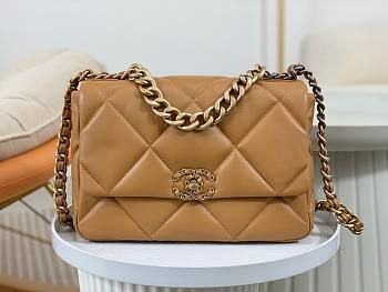 Chanel 19 Large Handbag Lambskin Brown 