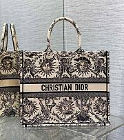 DIOR | Large Dior Book Tote Beige and Black Toile de Jouy Soleil Embroidery - 1
