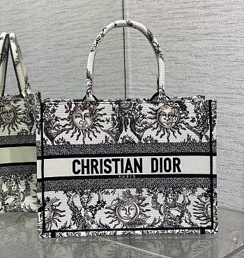DIOR | Large Dior Book Tote White and Black Toile de Jouy Soleil Embroidery