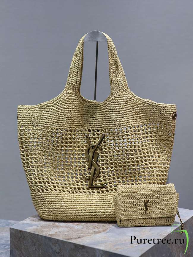 YSL | Icare In Raffia Naturel And Brown Gold - 1