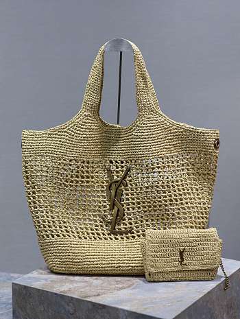 YSL | Icare In Raffia Naturel And Brown Gold