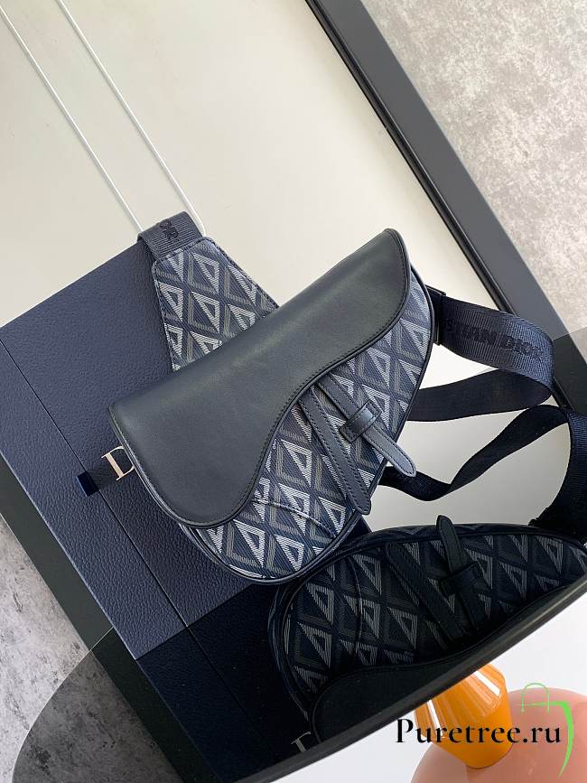 DIOR | Saddle Bag Navy Blue CD Diamond Canvas and Smooth Calfskin - 1