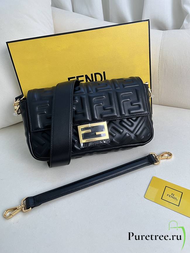 FENDI | Baguette Black Nappa Leather Bag With FF Motif - 1