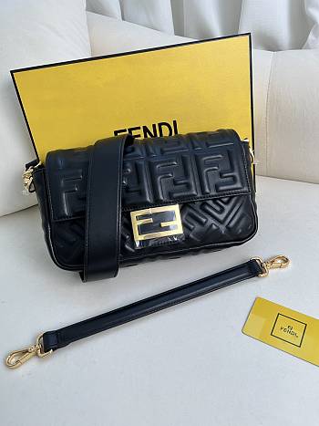 FENDI | Baguette Black Nappa Leather Bag With FF Motif