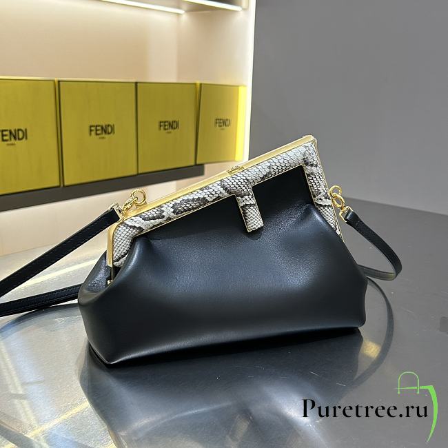 FENDI | First Small Black Leather Bag With Exotic Details - 1