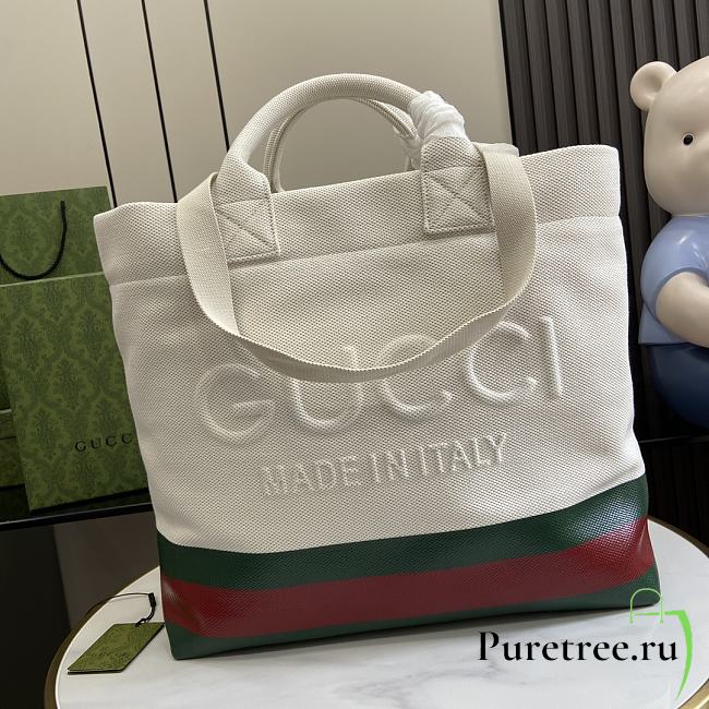 GUCCI | Canvas Tote Bag With Embossed Detail Natural canvas - 1