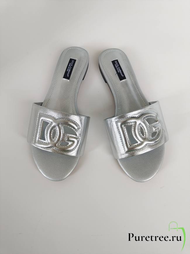 DOLCE & GABBANA NAPPA MORDORE SLIDES WITH DG MILLENNIALS LOGO SILVER - 1