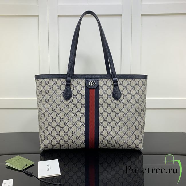 GUCCI | Medium Ophidia Tote Bag Beige And Blue GG Supreme Canvas - 1