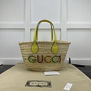 GUCCI | Mini Straw Tote With Gucci Logo Natural Woven Yellow Leather Trim - 1