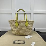 GUCCI | Mini Straw Tote With Gucci Logo Natural Woven Yellow Leather Trim - 2