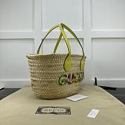 GUCCI | Mini Straw Tote With Gucci Logo Natural Woven Yellow Leather Trim - 3