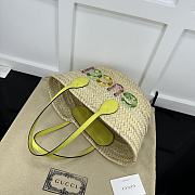 GUCCI | Mini Straw Tote With Gucci Logo Natural Woven Yellow Leather Trim - 4