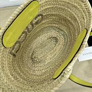 GUCCI | Mini Straw Tote With Gucci Logo Natural Woven Yellow Leather Trim - 5