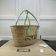 GUCCI | Small Straw Tote With Gucci Logo Natural Woven Pale Green Leather Trim - 5